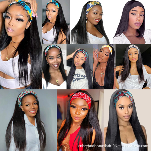 Headband Wigs for Black Women Black Straight Wig with Headband Long Synthetic Headband Wig